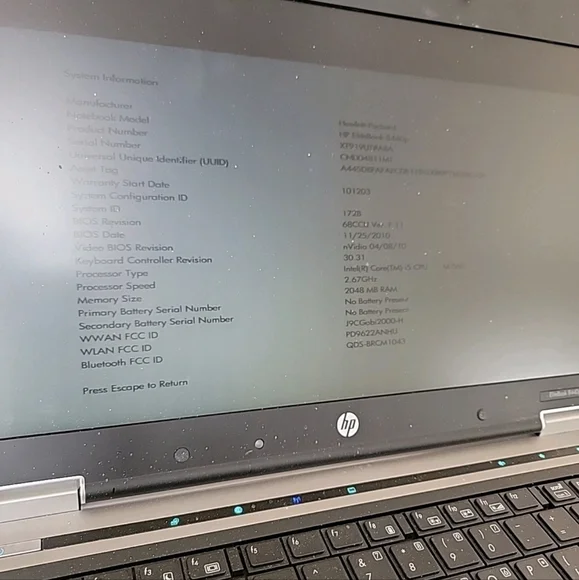 HP EliteBook 8440p Powers On Memory And Hard Drive Wiped